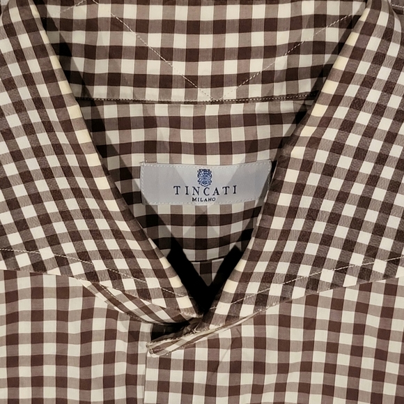 ❤️ TINCATI MILANO Men's brown check Long Sleeve button down shirt 42 16.5 - Picture 5 of 6